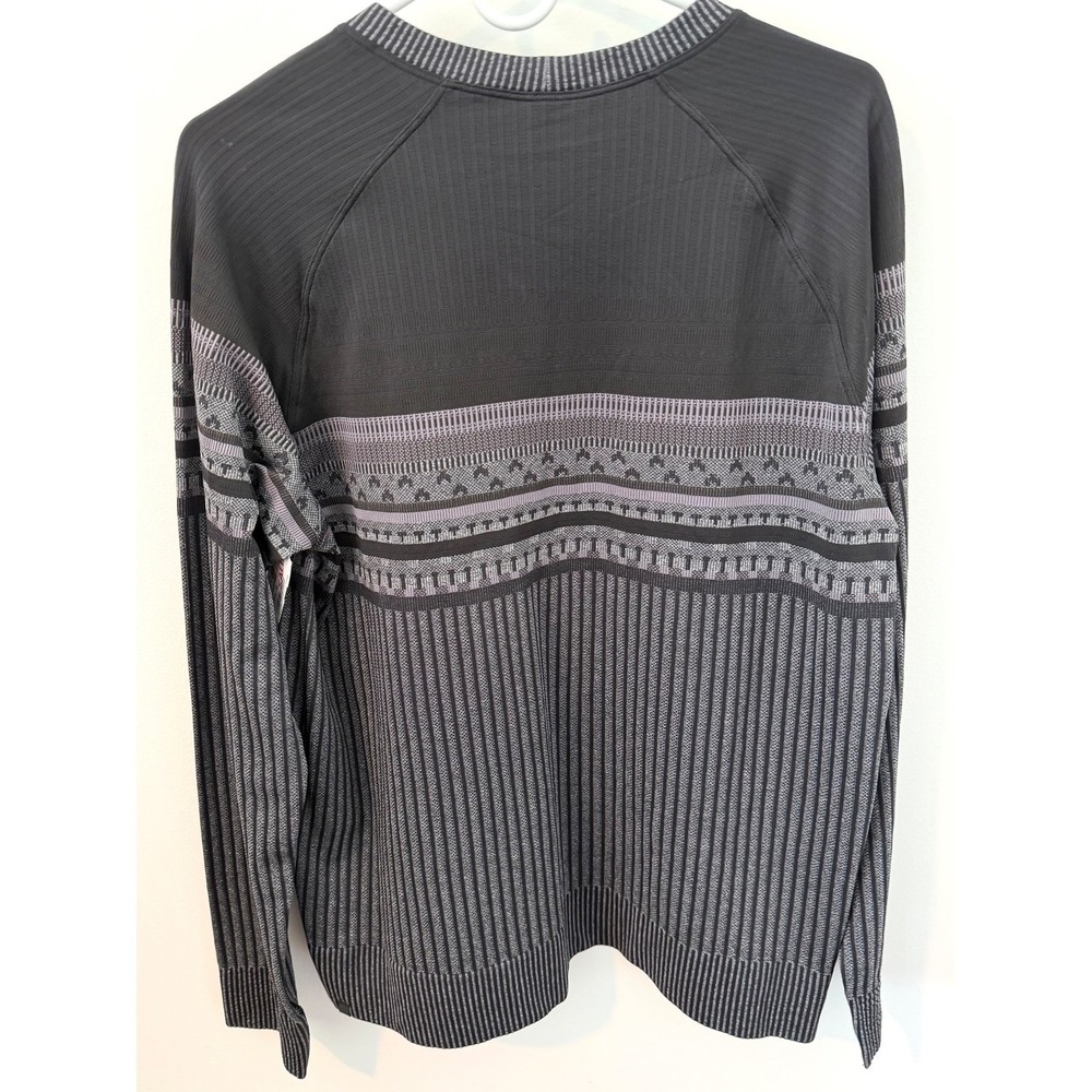Lululemon Women's Pullover Sweater Black Gray X-Large Fair Isle Crewneck Raglan